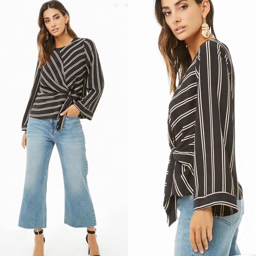 💙💙 F21 Knotted Front Striped Top